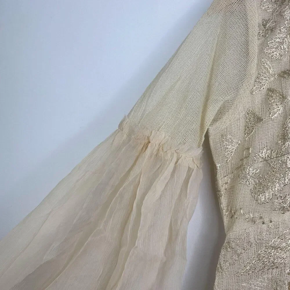 Free People Mini Boho Dress Women Size 0 Cream Embroidered Witch‎ Fairy Concert